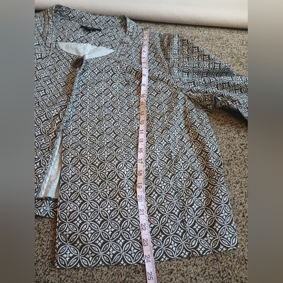 Talbots 20W Swing Jacket Single Button Cropped Stamp Pattern Olive Brown Canvas - Picture 14 of 14